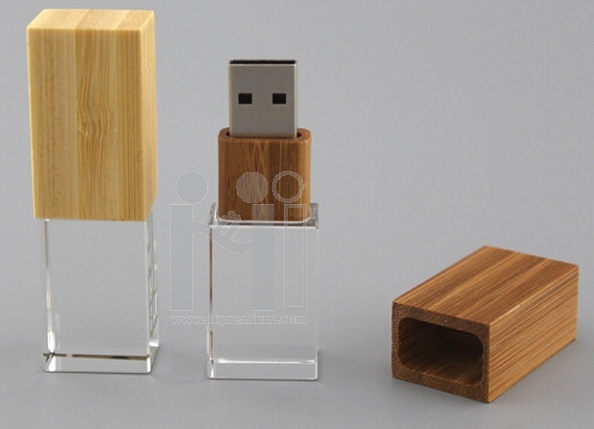 3D crystal USB flash drive  แฟลชไดร์ฟไม้สลับแก้วคริสตัลใส3มิติ แฟลชไดร์ฟเรืองแสงเลือกสีของแสงได้