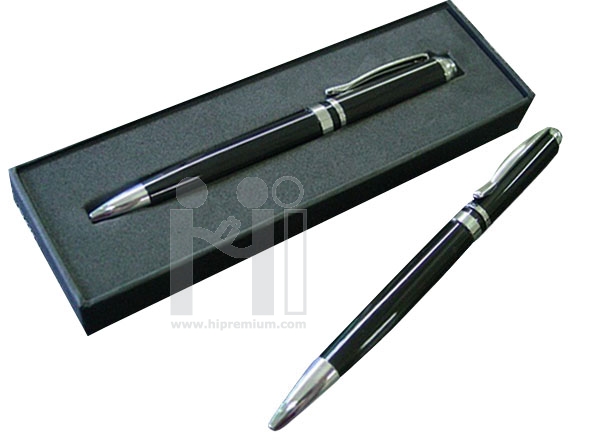 ***ปากกาโลหะพร้อมกล่องปากกาโลหะ ด้ามสีดำ อะไหล่สีเงิน