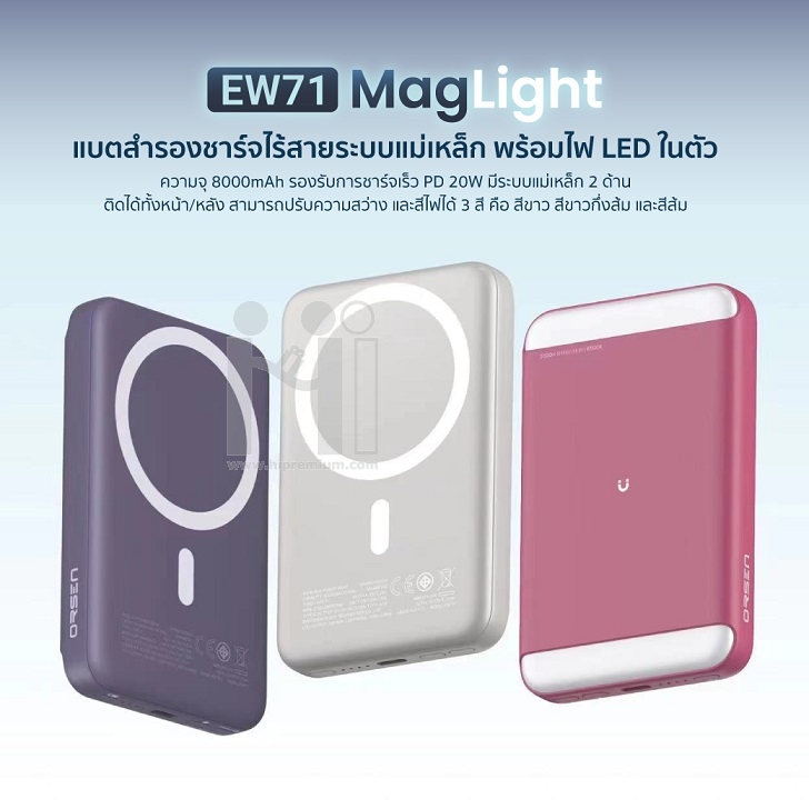 Eloop EW71 Mag Safe Wireless Power Bank พาวเวอร์แบงค์ไร้สาย