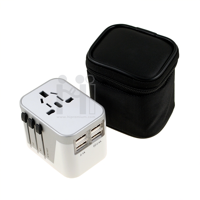 ปลั๊กไฟทั่วโลก International Travel Plug Adapter  <br>4 Port USB Travel Charger